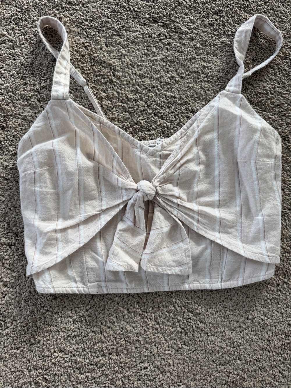 Abercrombie & Fitch Cream Striped Tie-Front Crop Top